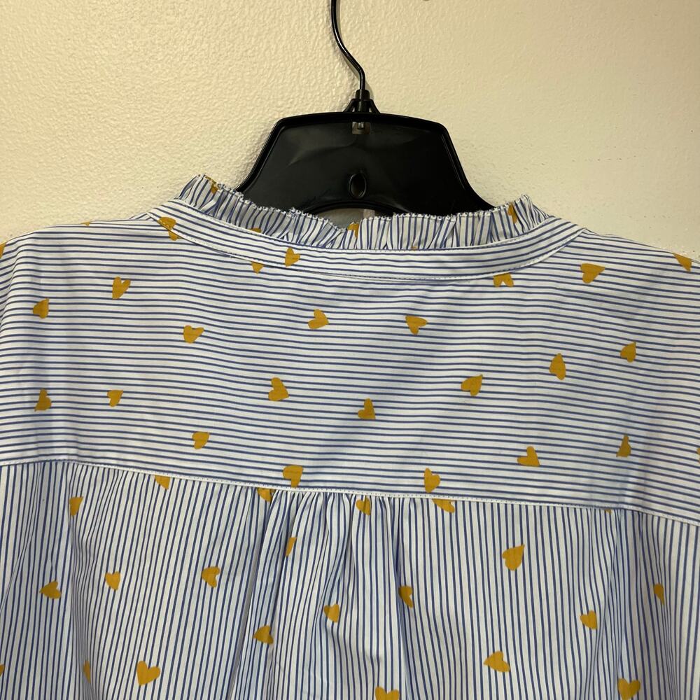 Talbots Plus 2X Blue Stripe Gold Heart Cotton Button Down Preppy Blouse - Picture 6 of 9
